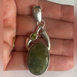 🐉 Solid 925 Sterling Silver Green Kyanite & Peridot Pendant